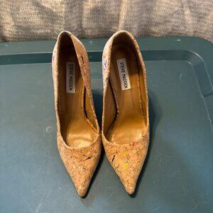 Steve Madden Tan Cork Heels with Multicolored Flecks.  Size 8.